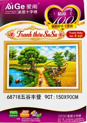 [4 sợi] Tranh thêu kín cánh đồng lúa 68718, kích thước 150 x 90 cm