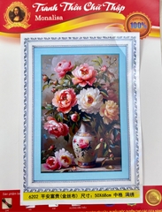Tranh thêu Bình hoa mẫu đơn 6202, kích thước 50 x 68 cm