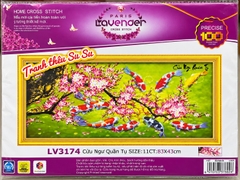 Tranh thêu 3D Cửu ngư cành đào LV3174, kích thước 83 x 44 cm