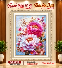 Tranh thêu kín Hoa mẫu đơn VS8829, kích thước 50 x 67 cm