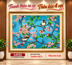 [Thêu 4 sợi] Tranh thêu kín Đôi chim 64920, kích thước 75x60 cm