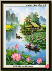 Tranh thêu kín cảnh đồng quê AT6099, kích thước 60 x 90 cm