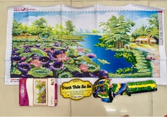 Tranh thêu 3D Hoa sen LV3017, kích thước 124 x 64 cm