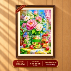 Tranh thêu kín Bình hoa trái cây VS9154, kích thước 63 x 81 cm