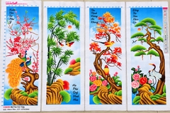 Tranh thành phẩm (đã thêu) Tứ quý, kích thước 134 x 78 cm