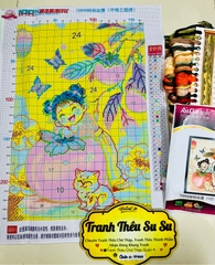 Tranh bé gái quả hồng 70898, kích thước 50 x 67 cm