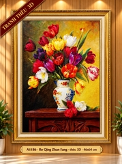Tranh thêu bình hoa thước dược a1186, kích thước 46 x 64 cm