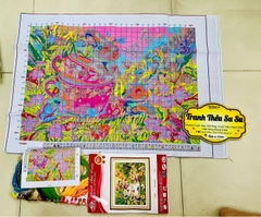 Tranh thêu kín Thỏ tinh nghịch dễ thương VS8887, kích thước 60 x 80 cm