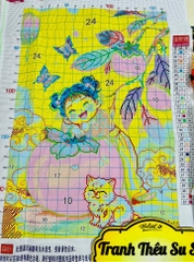 Tranh bé gái quả hồng 70898, kích thước 50 x 67 cm