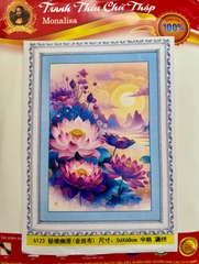 Tranh thêu kín Hoa sen 6123, kích thước 50 x 68 cm