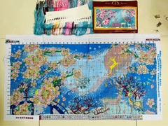 Tranh thêu kín Hươu vườn đào E65, Kích thước 100 x 55 cm