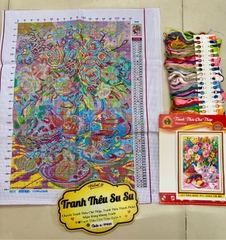 Tranh thêu kín Bình hoa ngũ sắc 6312, kích thước 50 x 68 cm
