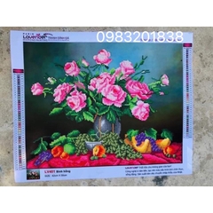 [Đính sẵn] Tranh đính đá Bình hồng LV401
