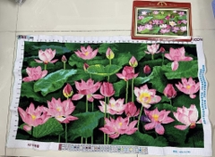 Tranh đã thêu Hoa sen, đã thêu thành phẩm, kt 100x 60 cm