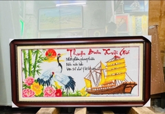 Tranh đã thêu Thuận buồm xuôi gió, đã thêu thành phẩm, kích thước 100 x 55 cm (đã có khung)