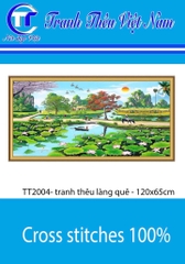 Tranh thêu kín Phong cảnh làng quê hồ sen TT2004, kích thước 120 x 65 cm