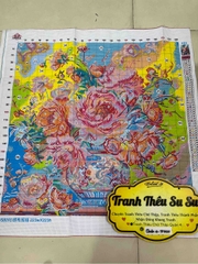 Tranh bình hoa mẫu đơn rực rỡ VS8090, kích thước 60x60 cm