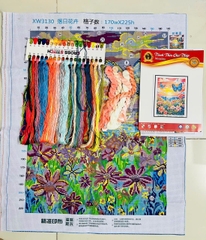 Tranh thêu kín chữ thập Hoa và bướm XW3130