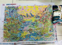 Tranh thêu kín chữ thập Hồ sen cá koi 68516, kích thước 82 x 62 cm