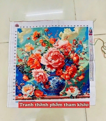 Tranh bình hoa mẫu đơn rực rỡ VS8090, kích thước 60x60 cm
