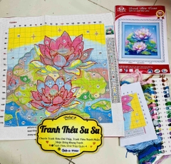 TRANH THÊU KÍN HOA SEN VS9081, KÍCH THƯỚC 50x 50 cm