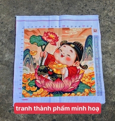 Tranh thêu kín Thần tài hoa sen VS8862, kích thước 50 x 50 cm