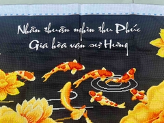Tranh thành phẩm (đã thêu) Gia hoà vạn sự hưng, kích thước 125 x 59 cm