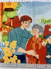 Tranh đã thêu tết sum vầy, kích thước 110 x 55 cm