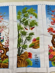 Tranh thành phẩm (đã thêu) Tứ quý, kích thước 134 x 78 cm