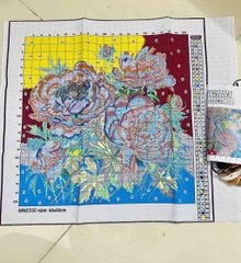 Tranh thêu kín Hoa mẫu đơn nở rộ MN0330, kích thước 60 x 60 cm