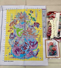 Tranh thêu kín Xương rồng MN0324, kích thước 50x68 cm