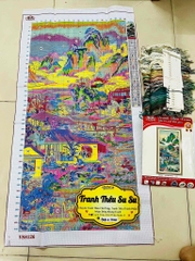 Tranh thêu kín chữ thập Phong cảnh Trung quốc (thị trấn yên bình) VS8126, kích thước 60 x 110 cm