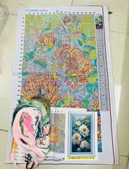 Tranh thêu Hoa mẫu đơn 6413, kích thước 50 x 68 cm