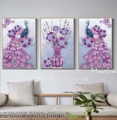 Tranh thêu kín Đôi công và bình hoa lan MN0185, kích thước 160 x 85 cm