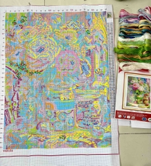 Tranh thêu kín con công hoa mẫu đơn VS9154, kích thước 63 x 81 cm