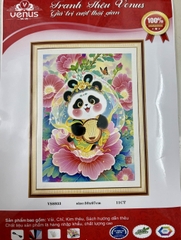Tranh thêu kín Gấu trúc 12 tháng, kích thước mỗi bức 50 x 67 cm, tranh này vải nâu