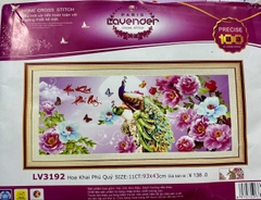 Tranh thêu chữ thập Hoa khai phú quý LV3192, kích thước 93 x 43 cm