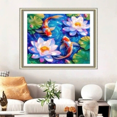 Tranh thêu kín cá chép hoa sen VS8827, kích thước 50 x 50 cm