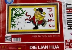 Tranh thêu chữ thập đồng hồ thần tài tiền vô như nước tiền 222878