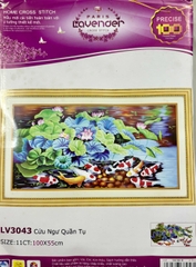 Tranh thêu chữ thập Cửu ngư quần hội LV3043, kích thước 100 x55 cm