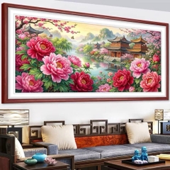 Tranh thêu kín Mẫu đơn phú quý VS9190, kích thước 120 x 55 cm