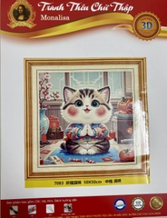 Tranh thêu kín chữ thập Mèo chiêu tài 7083, kích thước 50 x 50 cm