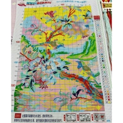 Tranh thêu kín Đôi chim và hoa lựu 70713, kích thước 50 x 68 cm