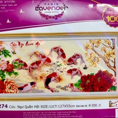 Tranh thêu Cửu ngư quần hội LV3472, kích thước 127 x 55 cm