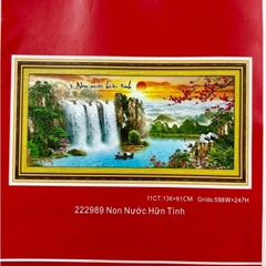 Tranh thêu chữ thập (thêu 3D) Non nước hữu tình 222989, kt 136 x 61 cm