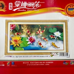 Tranh thêu cửu ngư quần hội LV3239, kích thước 138 x 74 cm