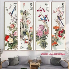 Tranh tứ quý thêu kín Xuân Hạ thu đông VS8219, kt 140 x 100 cm (4 miếng vải rời)