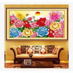 Tranh thêu chữ thập Hoa mẫu đơn E27 kích thước 100 x 60 cm