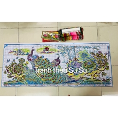 Tranh thêu chữ thập đôi công và hoa mẫu đơn 2561, kích thước 165 x 65 cm