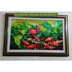 Tranh thêu kín Cửu ngư quần hội MH2164, kích thước 100*60 cm
